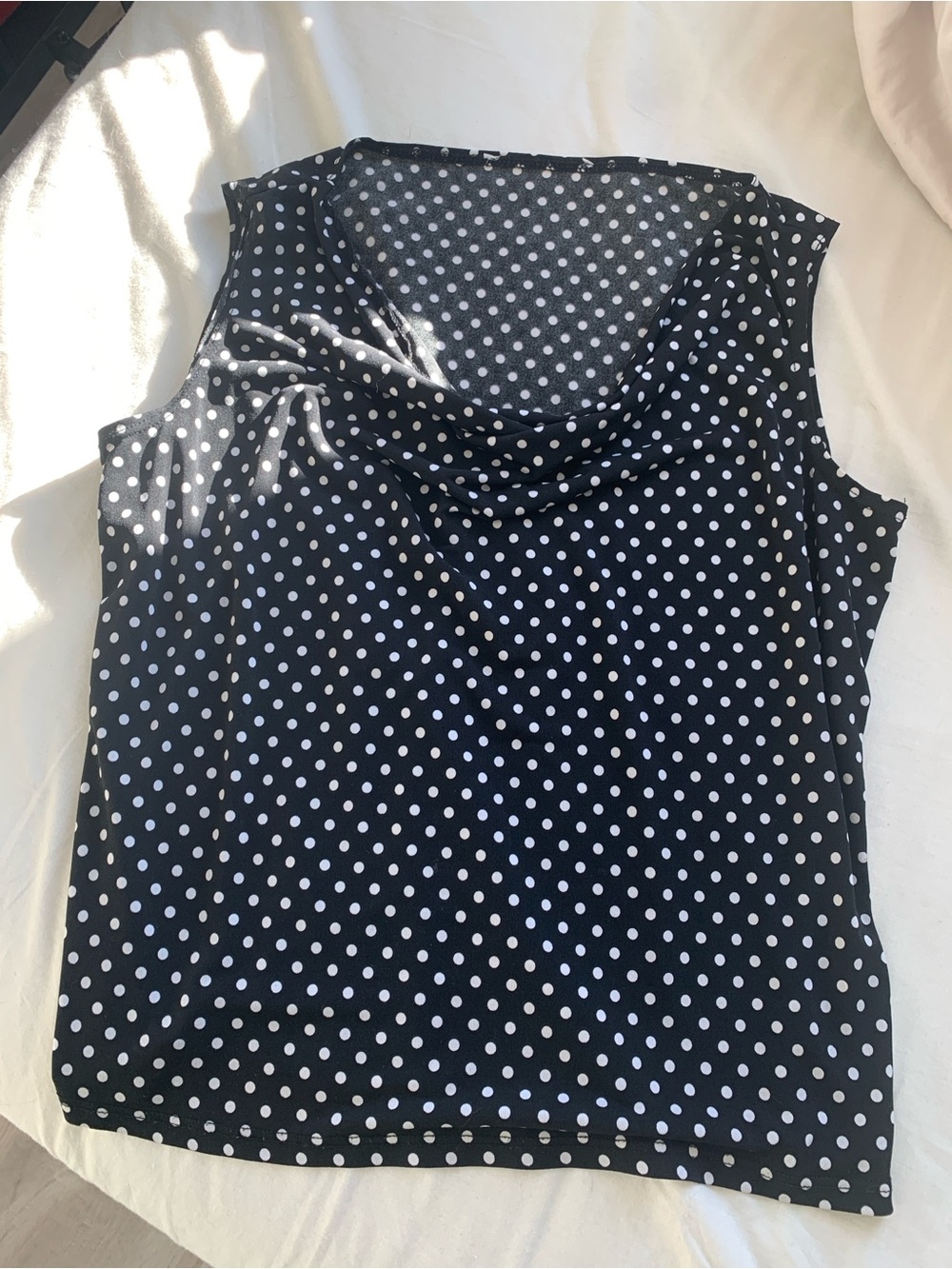 Black Polka Dot Sleeveless Cowl Neck Top